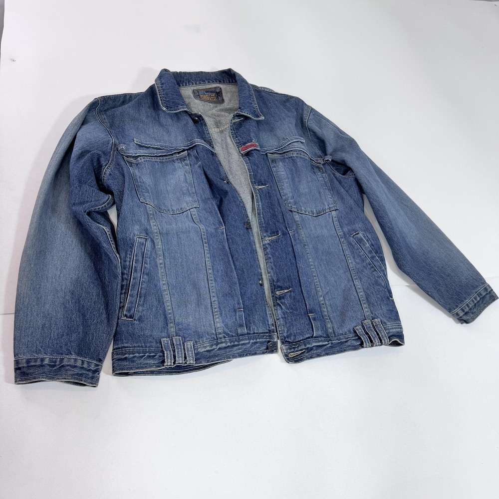 Marithe Francois Girbaud Jacket Mens‎ 3XL Blue Denim Button Front Bomber Relaxed